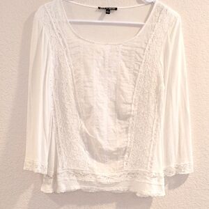 Cable &Gauge Top, Blouse, Size Medium,Lace Embellished.100% Cotton Combo.
